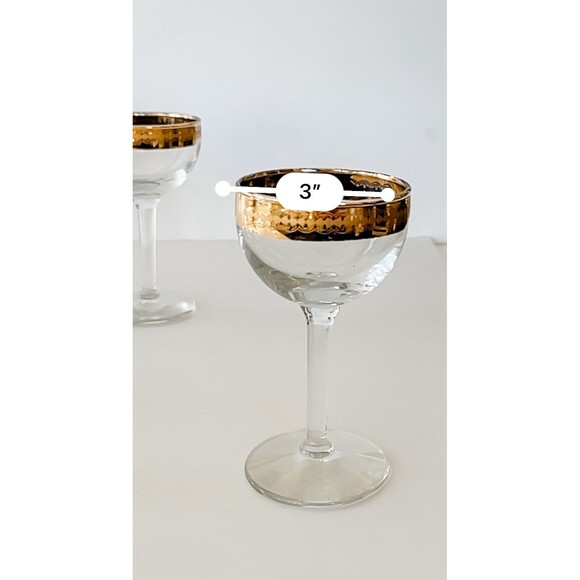 Set of 9 Vintage Etched Gold Rimmed Encrusted Crystal Wine Cordial Glasses - Picture 8 of 11